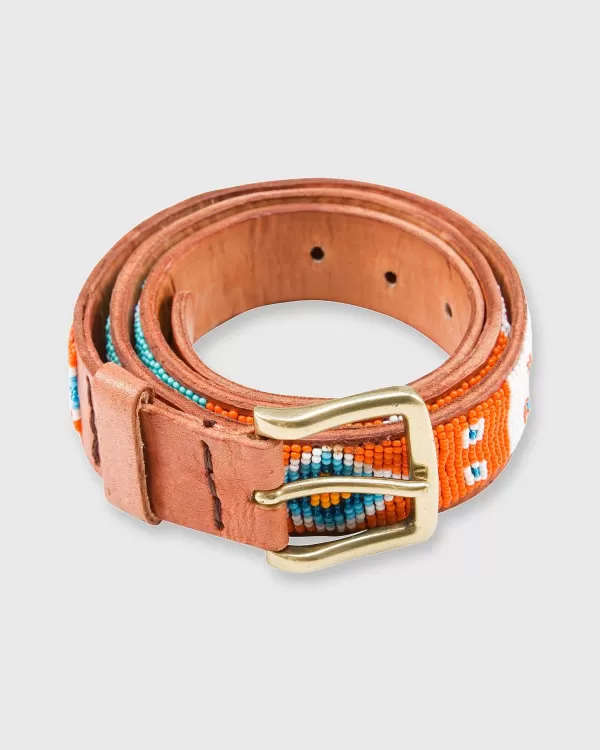 Shop Sid Mashburn 1.25" African Beaded Belt Sea Green/Orange Kuma Design