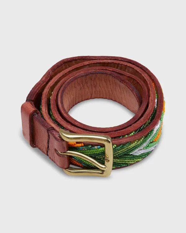 Best Sid Mashburn 1.25" African Beaded Belt Mango/Green Arrow