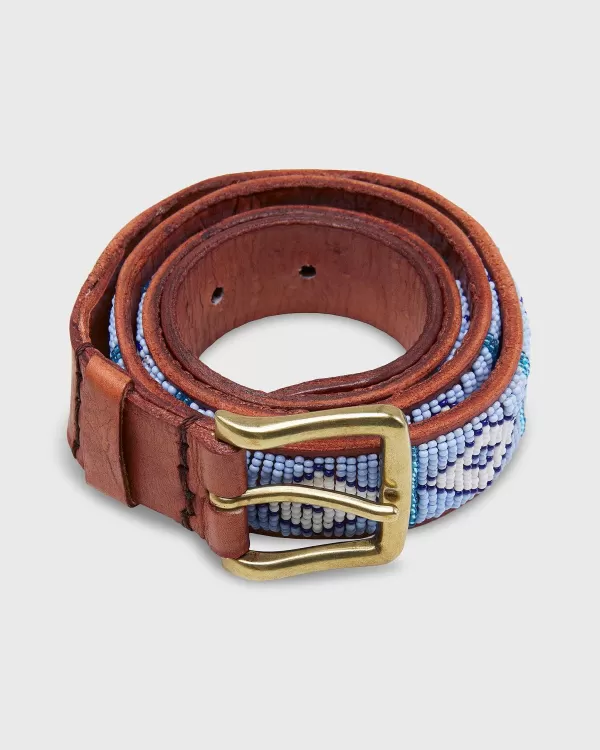 Store Sid Mashburn 1.25" African Fully Beaded Belt Sky Blue/White Triangle