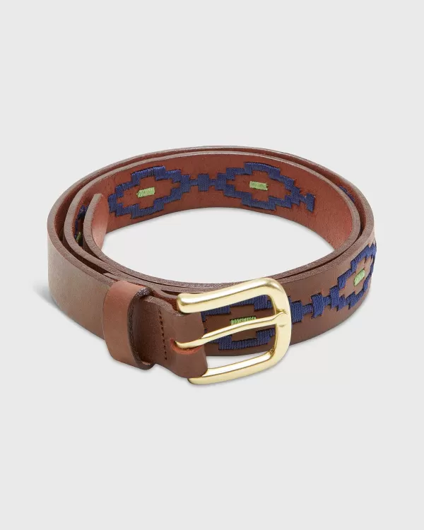 New Sid Mashburn 1 1/8" Polo Belt Navy/Sage Medium Brown Leather