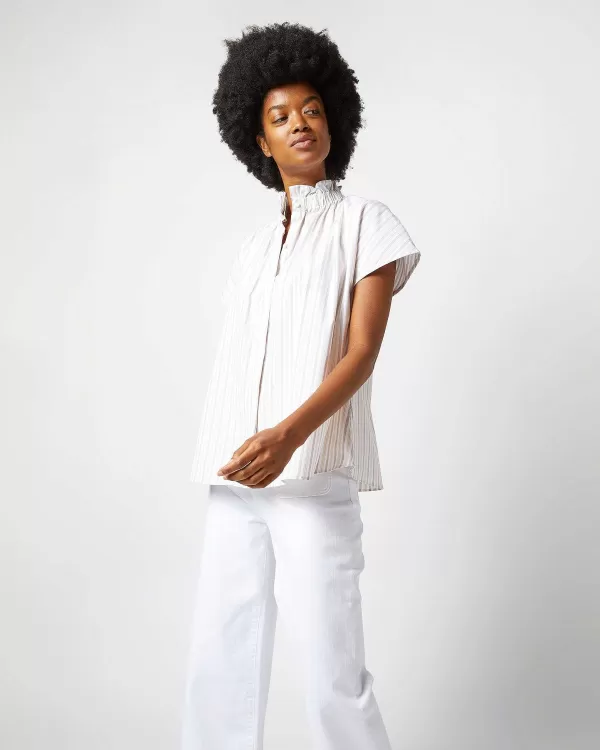 Sale Ann Mashburn Atelier Kami Top Sand Multi Stripe Poplin