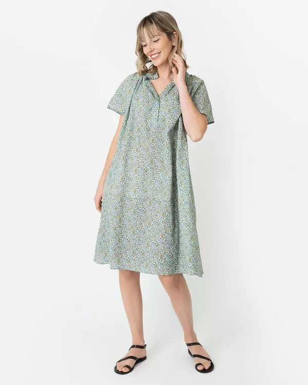 Flash Sale Ann Mashburn Atelier Volume Kami Dress Sage/Gold Floral Seersucker