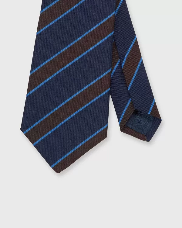 Store Atkinsons Irish Poplin Tie Navy/Chocolate/Sky Stripe