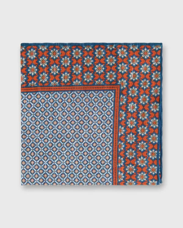 Best Sale Sid Mashburn Linen/Cotton Print Pocket Square Tomato/Blue/Bone Mosaic