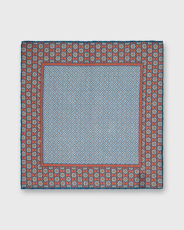 Best Sale Sid Mashburn Linen/Cotton Print Pocket Square Tomato/Blue/Bone Mosaic