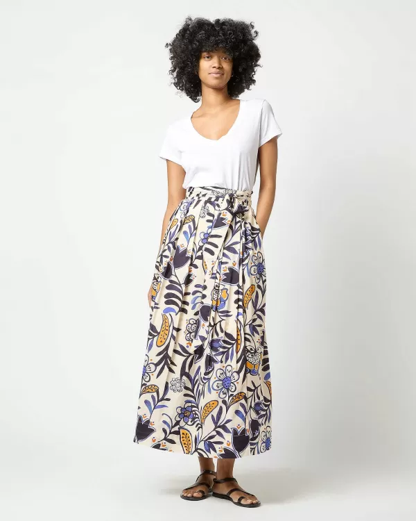 Discount Ann Mashburn Pleated Wrap Midi Skirt Blue/Tangerine Floral Cotton Lawn