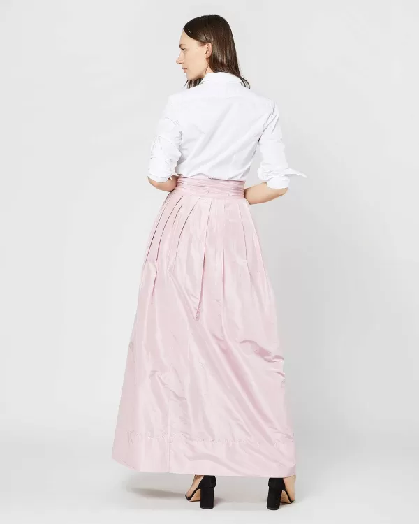 Best Sale Ann Mashburn Reversible Pleated Wrap Skirt Light Pink/Red Silk Taffeta