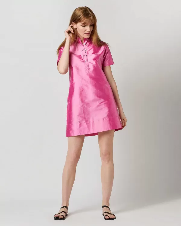 Flash Sale Ann Mashburn Short-Sleeved Popover Dress Pink Silk Shantung