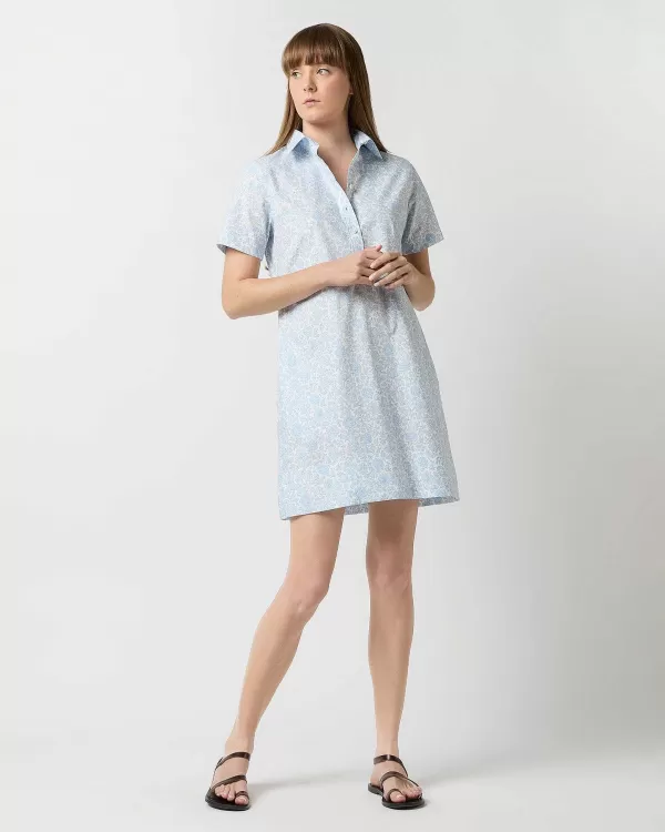 Outlet Ann Mashburn Short-Sleeved Popover Dress Pale Blue D'Anjo Sky Liberty Fabric