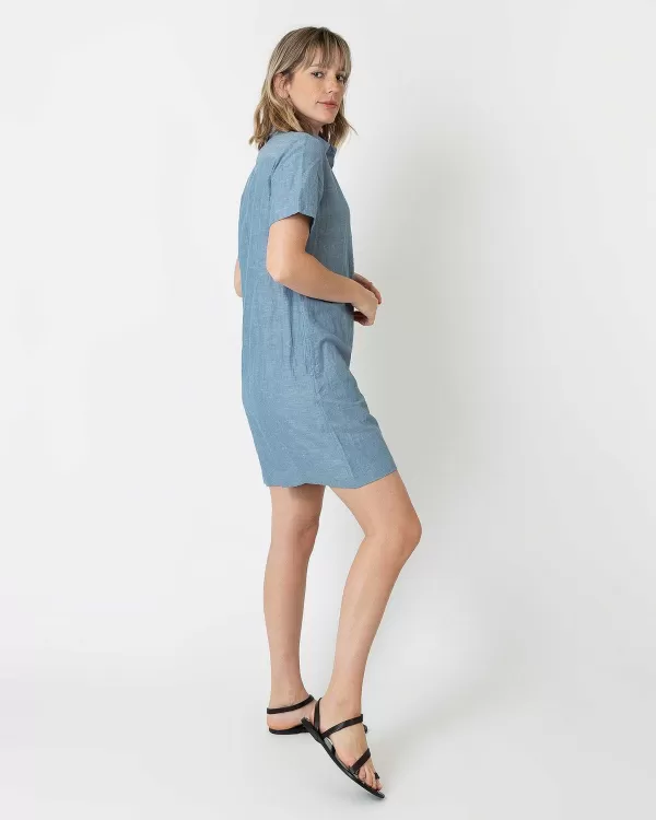 Sale Ann Mashburn Short-Sleeved Popover Dress Extra Light Washed Cotolino Chambray