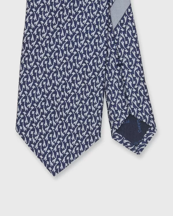 Store Salvatore Ferragamo Silk Print Tie Navy Giraffes