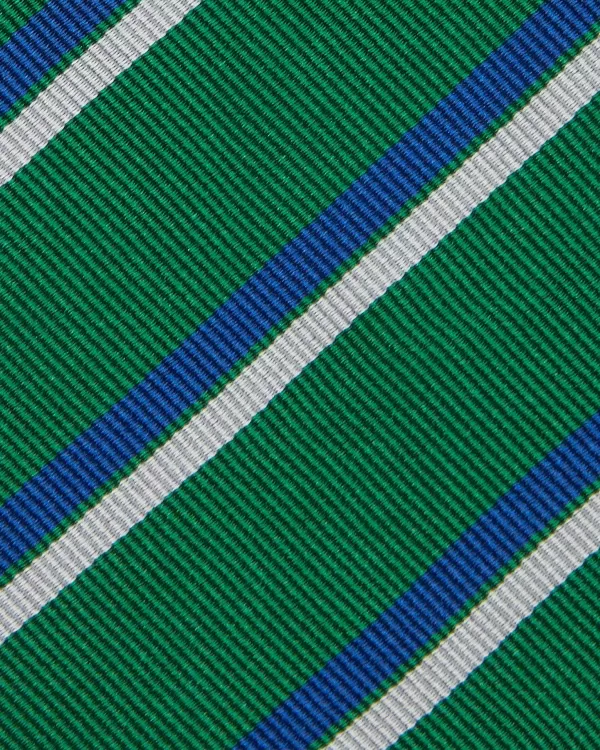 Store Petronius Silk Woven Tie Green/Blue/White Double Stripe