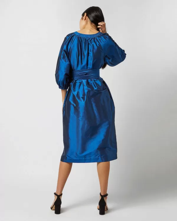 Hot Ann Mashburn Trapunto Blouson Dress Lapis Silk Shantung